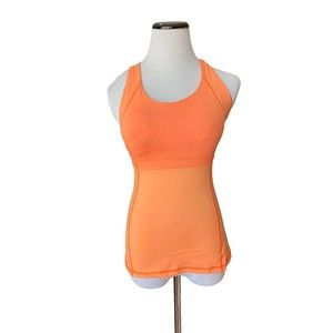 Lululemon Womens Run Fast Track Tank Size 8 Orange Pizzaz Shelf Bra Racerback